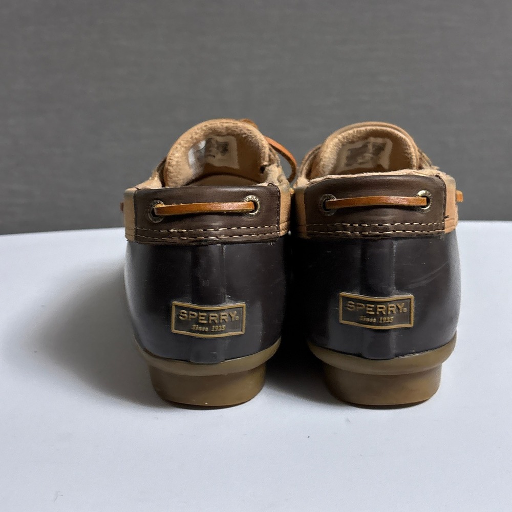 Sperry Duck Shoes Womens 11 Tan Leather Rubber Low Top Saltwater Rain Boots - Picture 8 of 12